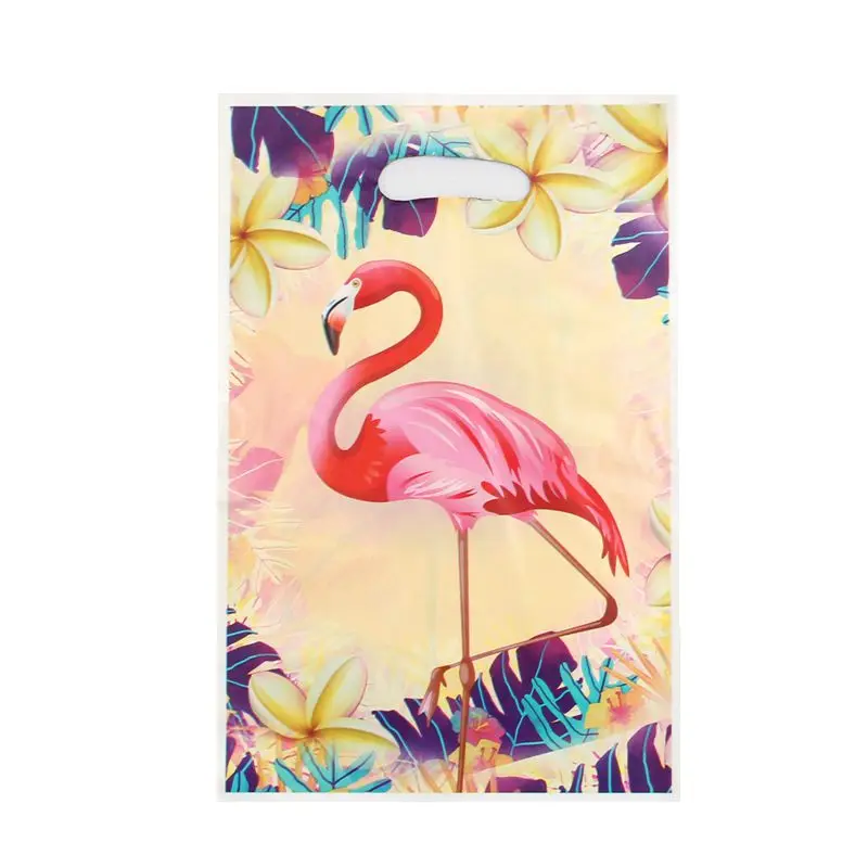 10 шт./лот с темой С Днем Рождения вечерние Подарочный пакет вечерние украшения Пластик конфетная сумка там мешок с подарками для детей на день рождения, фестиваль, расходные материалы - Цвет: Flamingo