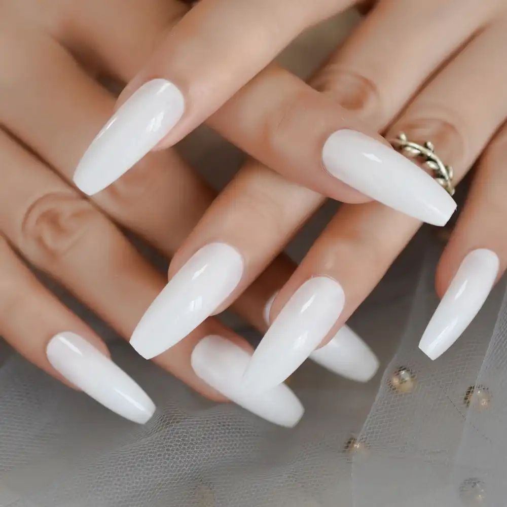 Milk White Long Ballerina Nails Glossry Shiny Pure Color Extra Long Acrylic Nail Tips Uv Gel Polish Cover 24 False Nails Aliexpress