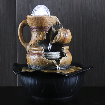 

220V Creative Resin Crafts Indoor Water Fountain Office Desktop Feng Shui Decoration Waterfall Home Decor Fountains Lucky Crafts