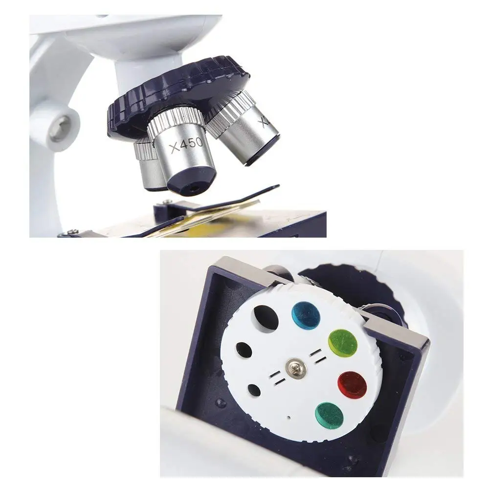 Микроскоп для детей, научный Набор для начинающих, набор микроскопов, синий/белый, с светодиодный 80X 200X и 450X увеличением, Science WSFS