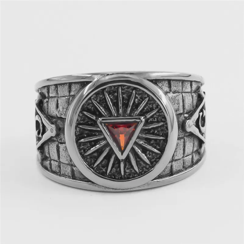 316L нержавеющая сталь Freemason золото/серебро Цвет кольцо красный камень мужские масонские кольца для мужчин