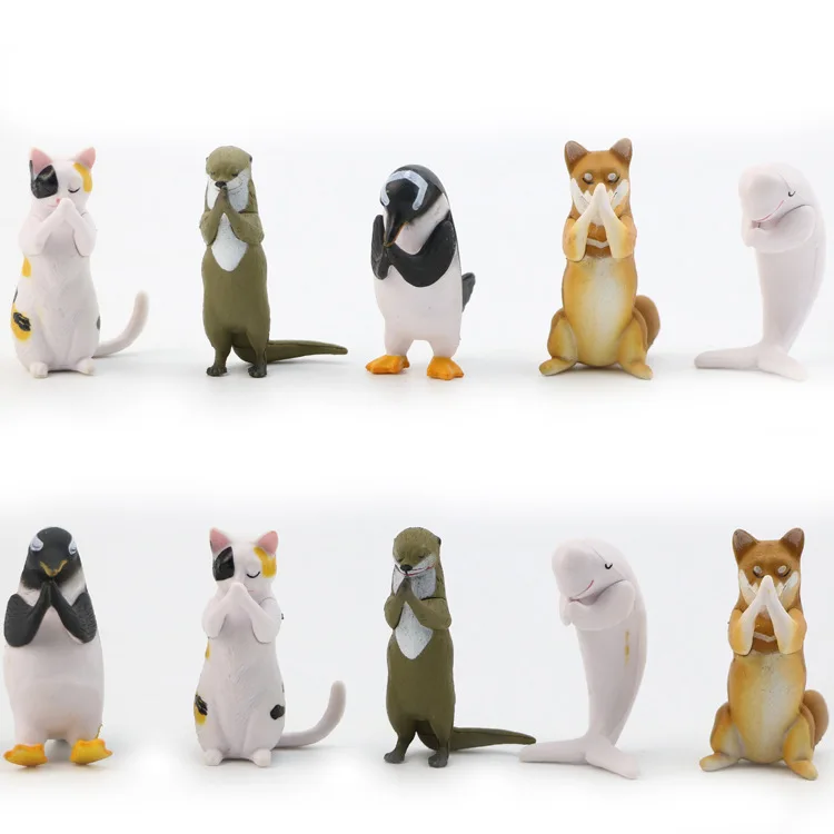 

5 Pcs Painted cat penguin Blessing animals action figure anime figure Toy Figures DIY scene decoration capsule toy