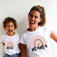 1 шт., одинаковые футболки Rainbow Mama and Mini для всей семьи, летние футболки с коротким рукавом для всей семьи, модная одежда для мамы и дочки 1 шт., одинаковые футболки Rainbow Mama and Mini для всей семьи, летние футболки с коротким рукавом для всей семьи, модная одежда для мамы и дочки