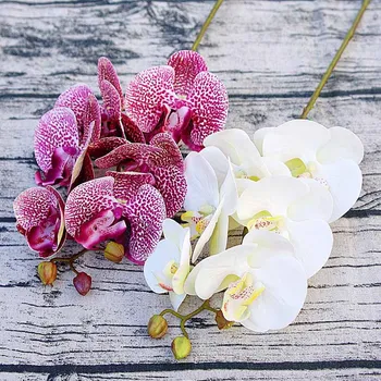 Paquete de jarrones de plástico con forma de mariposa y orquídeas para decoración del hogar, jarrones de flores artificiales con forma de orquídeas, 6 cabezas, para decoración de bodas y regalos de Navidad, 1 paquete