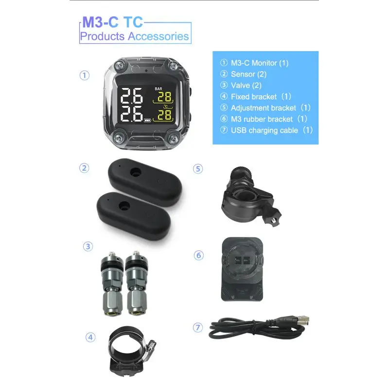 M3 TPMS Водонепроницаемая мотоциклетная система контроля давления в шинах в режиме реального времени беспроводной с ЖК-дисплеем внутренний или внешний TH/WI/WF Sens