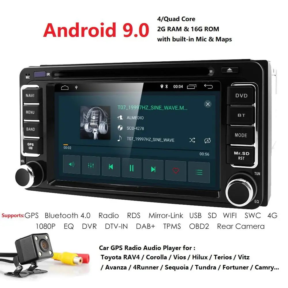 Discount Autoradio 2 din Android 9.0 Car DVD Multimedia Player For Toyota Land cruise 100 200 prado120 150 RAV4 COROLLA Camry yaris Hilux 1