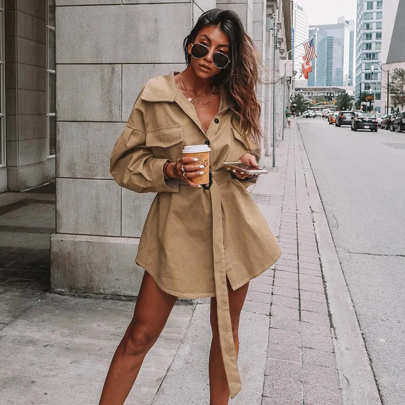 

2019 autumn new women's windbreaker jacket long-sleeved loose thin windbreaker solid color long ladies windbreaker jacket.