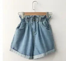 Fakuntn 2021 verão cintura alta denim shorts feminino casual solto senhoras moda rolo para cima hem cintura elástica bolso jeans feminino