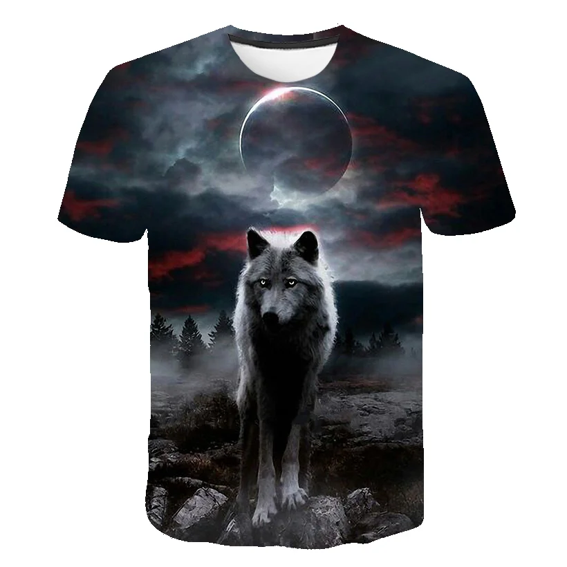 Черная футболка детская футболка с волком футболка с 3D рисунком аниме, Harajuku Camiseta, повседневная одежда с коротким рукавом и круглым вырезом, Прямая поставка, топ для мальчиков и девочек