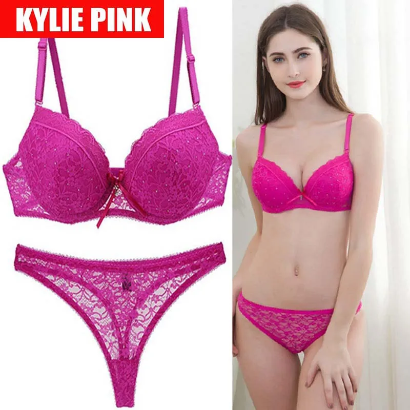 Женский кружевной бюстгальтер с пуш-ап KYLIE розовый глубоким вырезом нижнее белье