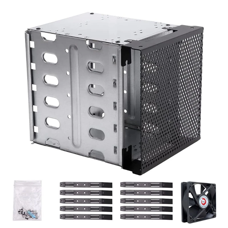Nova Gaiola de Disco Rígido 5×3.5 Polegada Sata Hdd Gaiola Rack Rígido Driver Bandeja com Ventilador Espaço Aço Inoxidável 2023