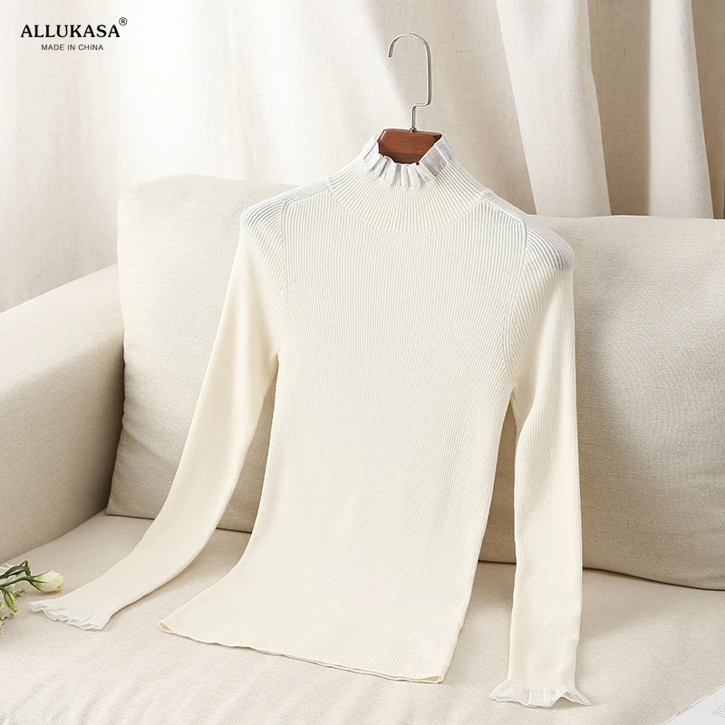 Worsted long sleeve Pure Wool Sweater Tight Knit
