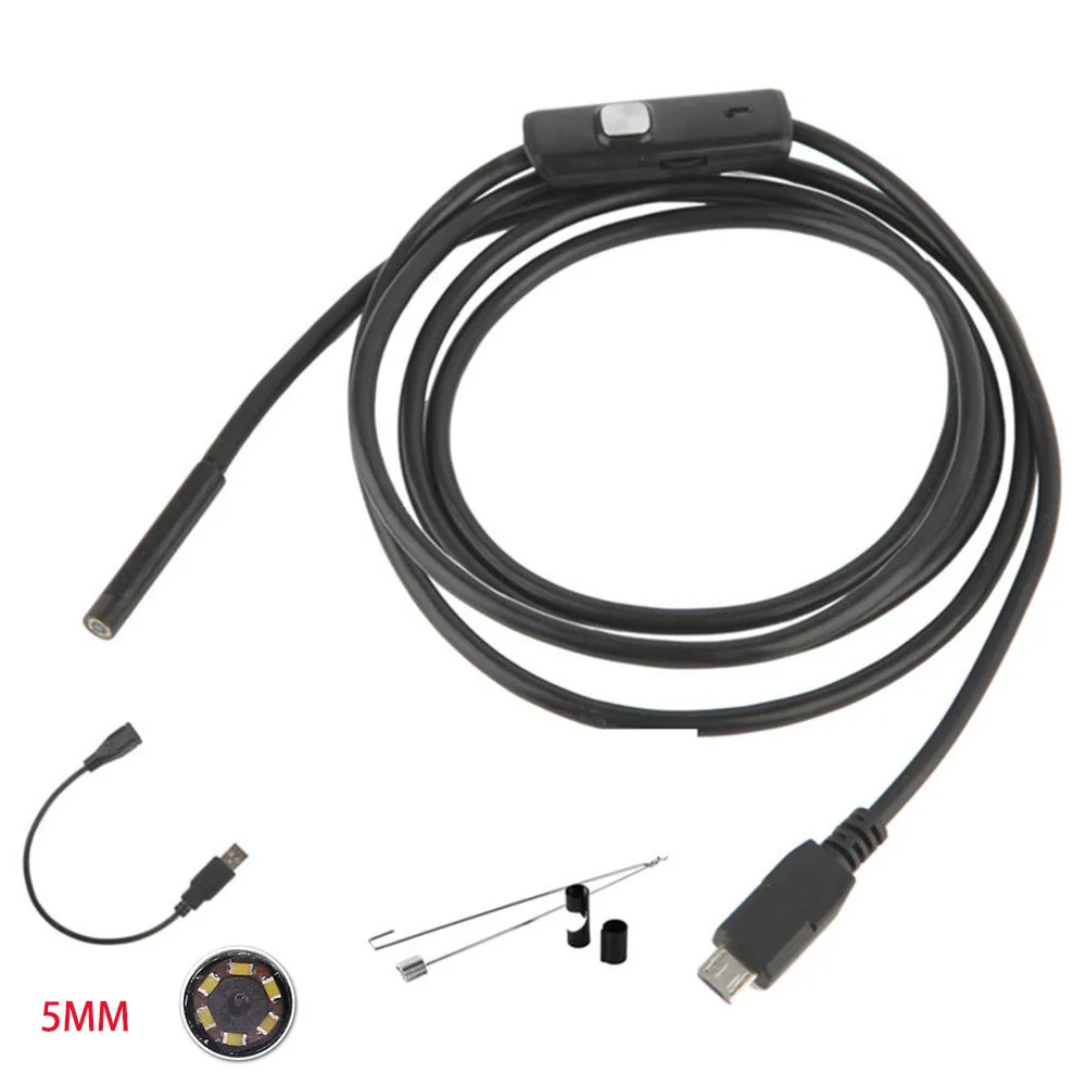 Новинка 1 м/1,5 м/2 м/3,5 м/5 м/10 м 5,5 мм водонепроницаемый мини USB Android эндоскоп 6 светодиодный бороскоп Инспекционная камера для Android ПК
