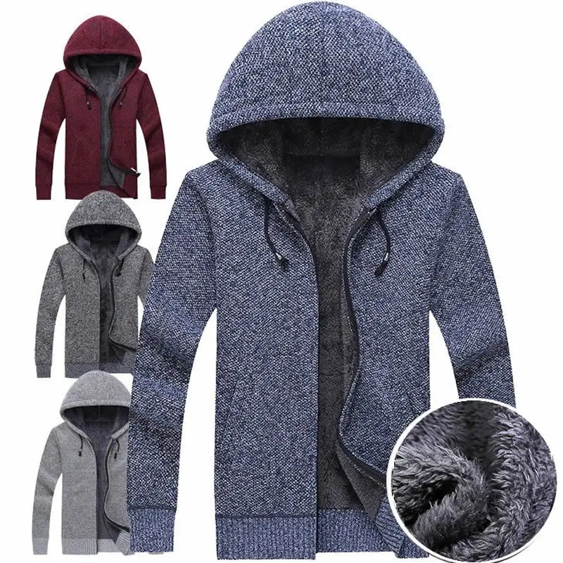 2019 New Sweater Men Autumn Winter Pullovers Coats Male Thick Warm Wool Male Hooded Jackets Casual Zipper Knitwear Size M-3XL