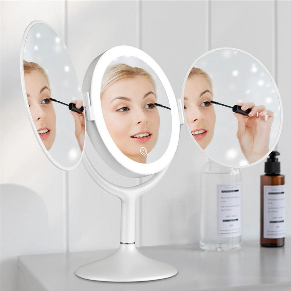 oído Leve apuntalar Espejo de maquillaje de triple aumento con luces LED, espejo de mesa con luz  cosmética, lámpara de mesa|Espejos para maquillaje| - AliExpress