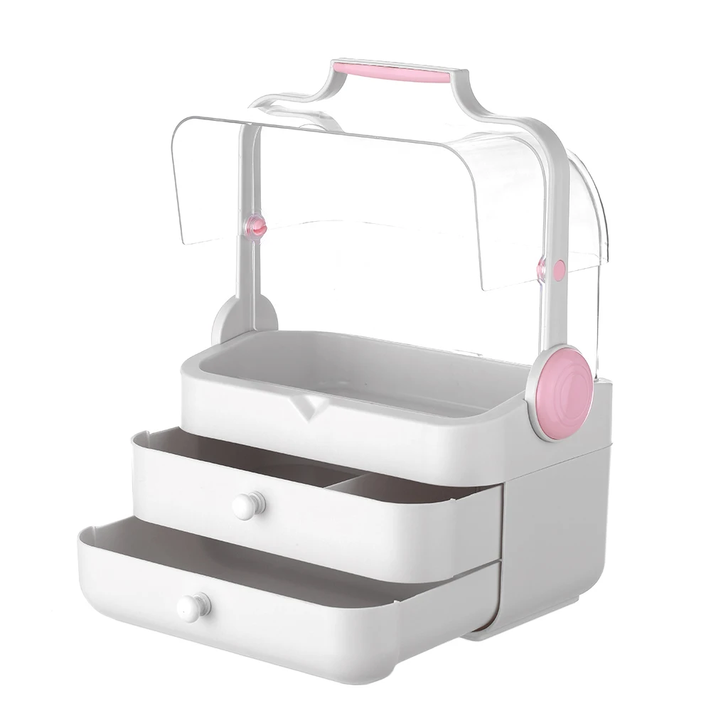 White Pink Органайзер для косметики, органайзер для украшений, коробка для хранения косметики, контейнер, 3 ящика, шкатулка для макияжа, настольный органайзер для косметики - Цвет: White Pink