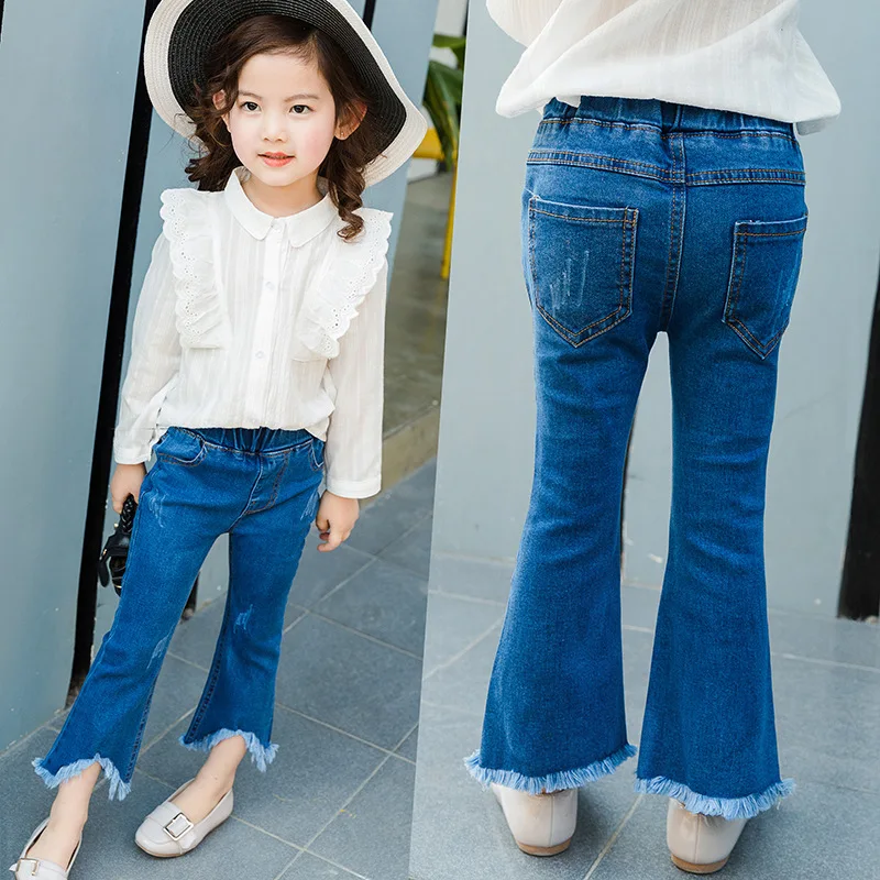 Pantalones vaqueros acampanados con borlas para niñas, Jeans de 3