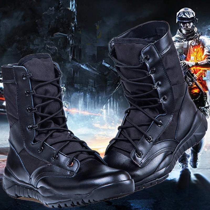 

Ultralight Combat Men Boots Outdoor Military Boot Sturdy Toe Cap Anti-Collision Anti-Smashing PU Upper High Mens Shoes Casual