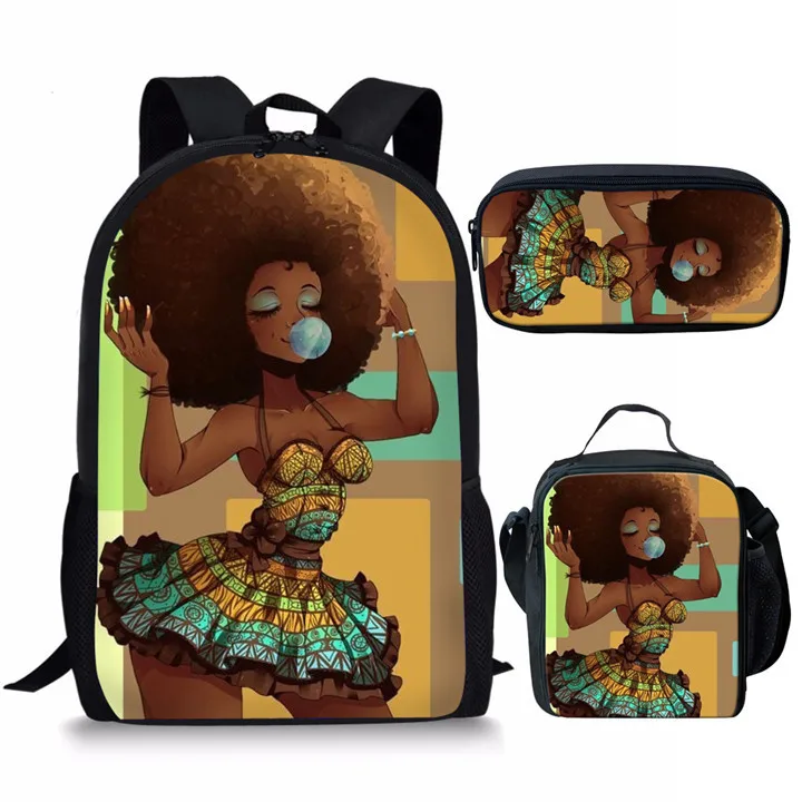 Twoheartsgirl Back to School, Черная Королева, Африканский рюкзак для девочек, комплекты для студентов, уникальные детские школьные сумки, 3 шт./компл - Цвет: Z5016CGK