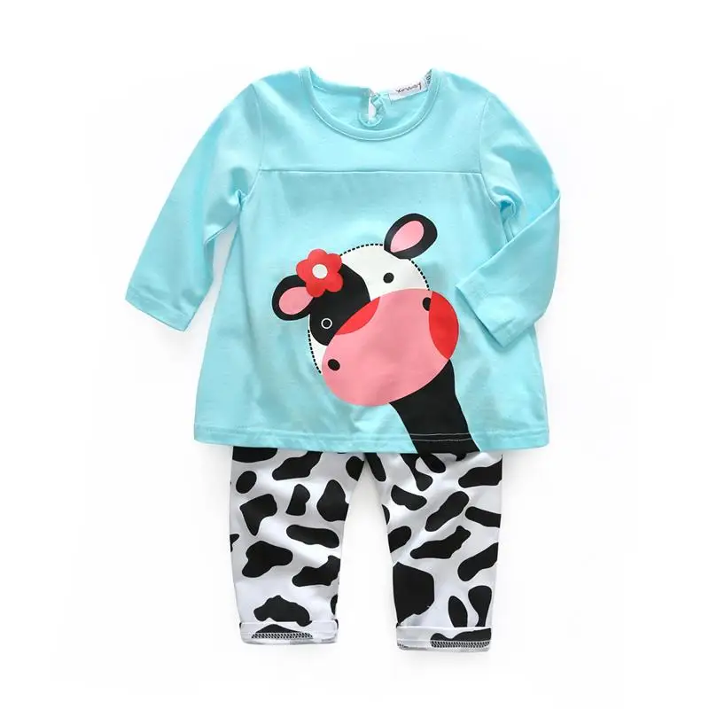 

2019 Spring Autumn Baby Girls Boy Clothes Sleepwear Long Sleeve Cute Animal Toddler Pajamas Set Korean Children Cow Girl Kid Set