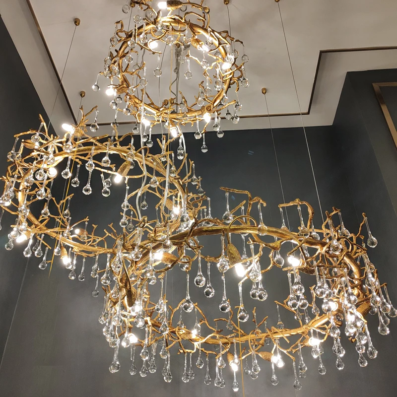 

Phube Lighting Artistic Branches Crystal Chandeliers Light Water Drops Chandelier Light Colored Glazed Salon Copper Chandelier