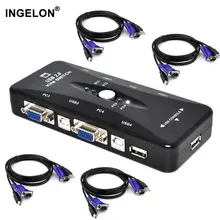 Ingelon interruptor de 4 portas kvm, interruptor usb 2.0 vga, divisor, teclado do mouse, pendrive, comutador 1920*1440 vga adaptador de caixa