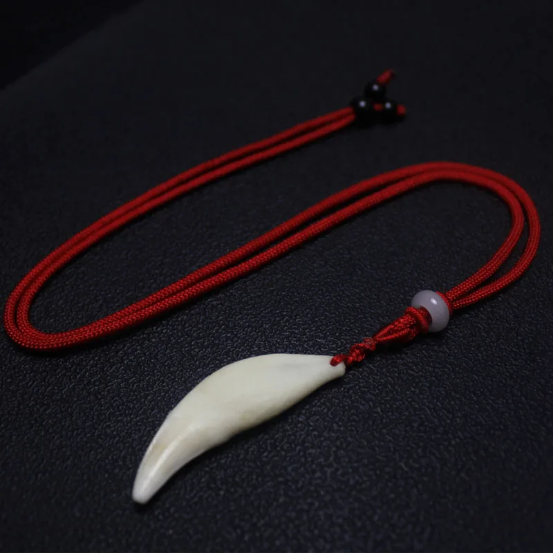 Man wolf tooth necklace pendant choker ethnic style accessory red rope