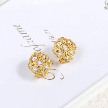

New Pure 925 Sterling Silver Jewelry Gold Color Louts Earrings Flower Earrings Luck Clover Design Wedding Party Silver Earrings