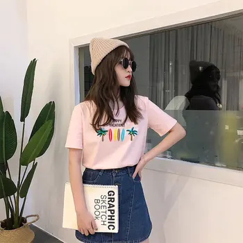 

Print Casual Cotton O Neck Short Gray Sleeve t Shirt women harajuku Tee Tops