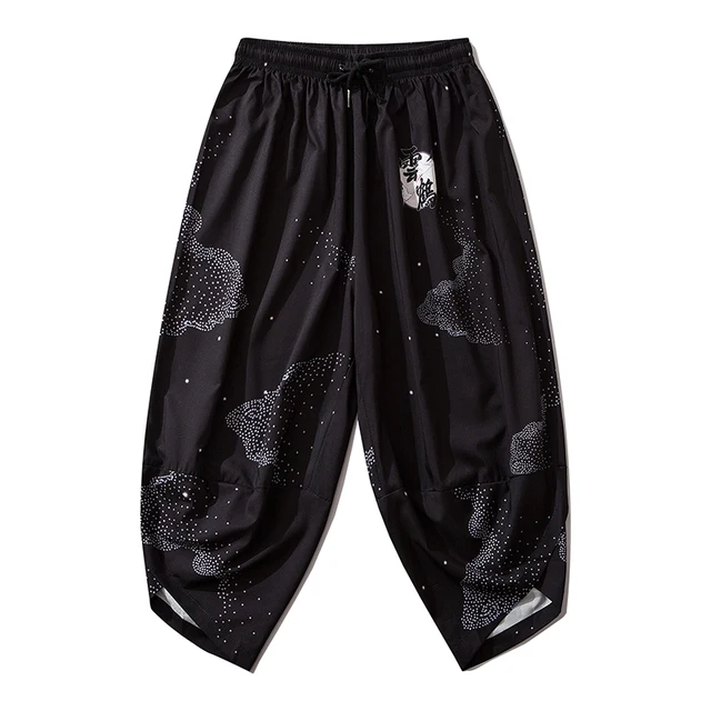 Bebovizi 2020 Japanese Style Harajuku Men Trousers Sakura Samurai Costume Loose Fashion Women Traditional Bloom Pants Haori 152