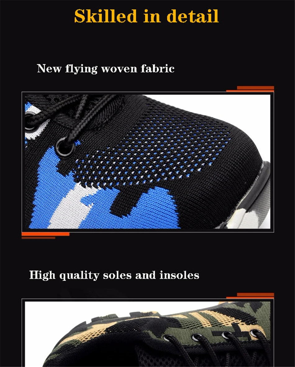 Мужские рабочие ботинки; Безопасная рабочая обувь; небьющиеся ботинки из сетчатого материала на шнуровке; Повседневные Дышащие дезодорирующие и устойчивые к пирсингу ботинки