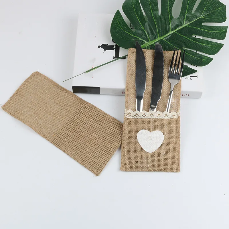 

1pcs Jute Hessian Burlap Linen Lace Cutlery Holder Vintage Christmas Birthday Wedding Party Decorations Tableware Supplies