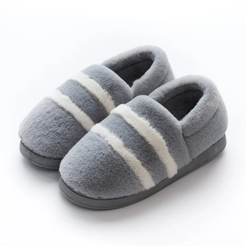 TZLDN/; Плюшевые мужские тапочки; зимние домашние плоские туфли с полосками; однотонные мужские хлопковые тапочки; мужская домашняя обувь на нескользящей мягкой подошве - Цвет: Gray