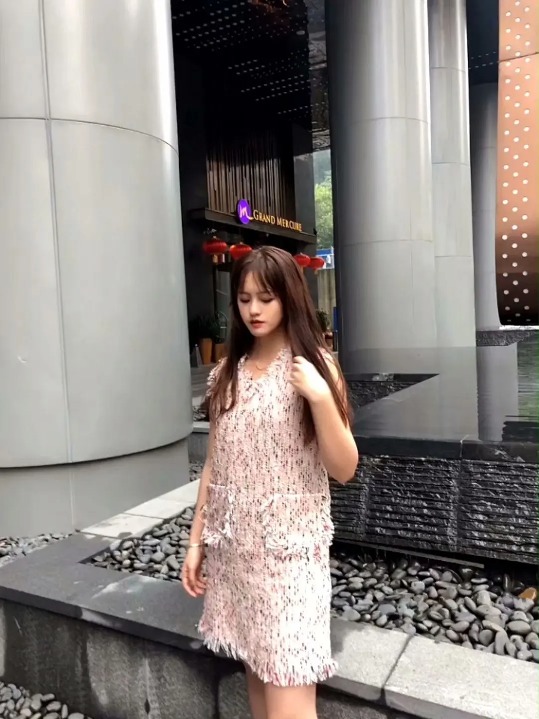 

F6747-Europe And America WOMEN'S Dress 2019 Summer New Style Graceful V-neck Tassels Edge Tweed Sleeveless Dress