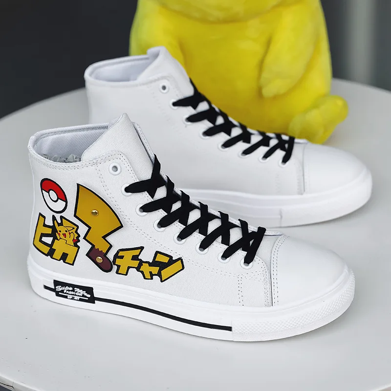 

2019 Autumn & Winter New Style MEN'S SHOES Cartoon Pikachu Graffiti COUPLE'S Shoes Shell Head Shoes Men's Casual Shoes White
