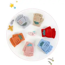 Детские перчатки с открытыми пальцами; милые вязаные перчатки с птицами для мальчиков и девочек; детские мягкие теплые зимние толстые перчатки без пальцев