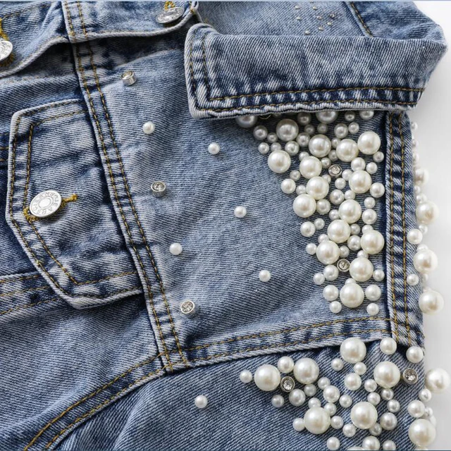 Giubbino Bimba In Jeans Con Perle Zero74due, 42 OFF