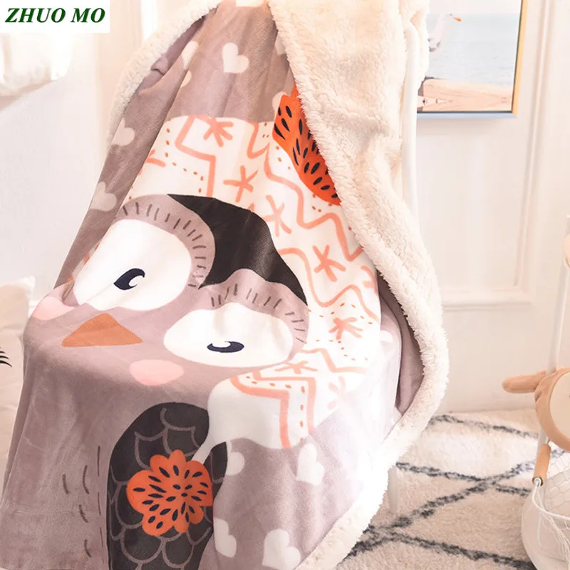 

Cartoon owl blanket double layer soft throw blankets for beds Gift for children baby shower Warm cover weighted blanket