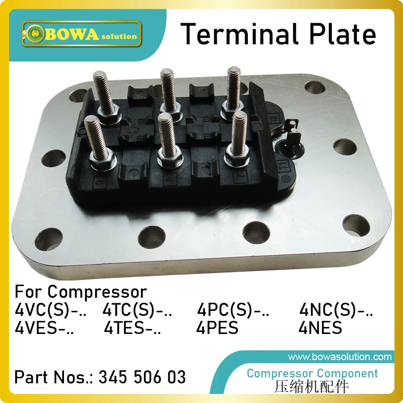 Terminal plate is designed for electric wiring of semi-hermetic recipricating compressor, such as star-delta start wiring photo