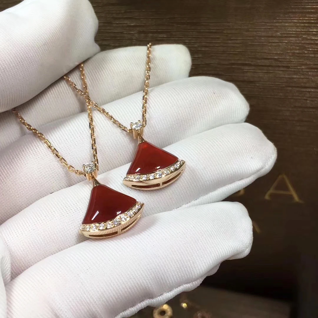 18K розовое золото ожерелье из звеньев Сердолик Красный фритляр розовое золото Муассанит ожерелье на шею женский кулон