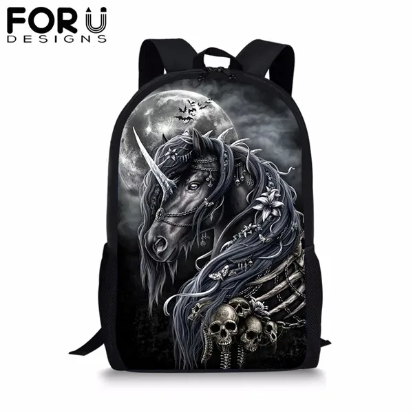 FORUDESIGNS/3 шт./компл. школьный рюкзак для мальчиков подростков девочек темное искусство с принтом «Единорог», книжные сумки для активной деятельности, Студенческая, для путешествий, рюкзак для путешествий - Цвет: CDGX1536C