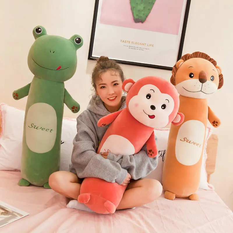 대형 사이즈 귀여운 개구리 봉제 인형 베개, 부드러운 긴 동물 인형, 사자 원숭이 쿠션,  어린이 생일 선물, 55-110cm