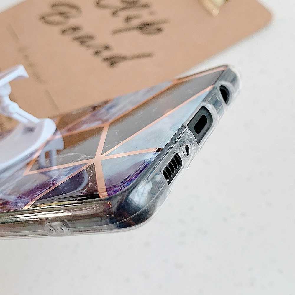 Мраморный чехол с геометрическим рисунком и держателем для Samsung A50 A70 A51 A71 A31 A41 S21 S20