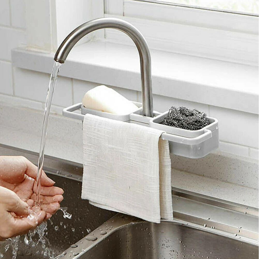 Kitchen Sink Faucet Sponge Soap Cloth Drain Rack Storage Organizer Shelf Holder Kitchen Accessories Kitchen Gadgets