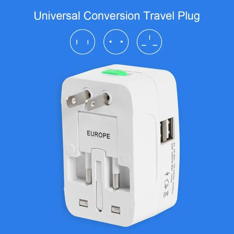 Универсальное преобразование путешествия штекер двойной USB адаптер питания от сети конвертер США/ЕС/Великобритания/AU Тип штепсельной вилки с двумя USB 5 В 1A выход