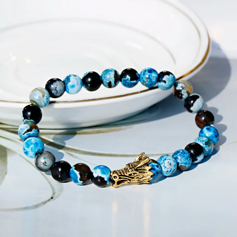 Дракон сплав браслет с бисером для мужчин Pulseira Masculina натуральный камень браслеты Йога ювелирные изделия Прямая поставка