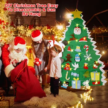 

Besegad DIY Felt Hanging Christmas Tree Xmas Santa Snowman Ornament Decoration with 2m String Light Christmas New Year Decor Toy