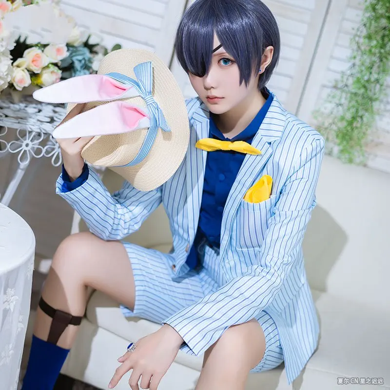Butler Hitam Pesan dari Circus Ciel Black Label Mens Perapi Seragam Pakaian  Halloween Cosplay Kostum Kelinci Pakaian