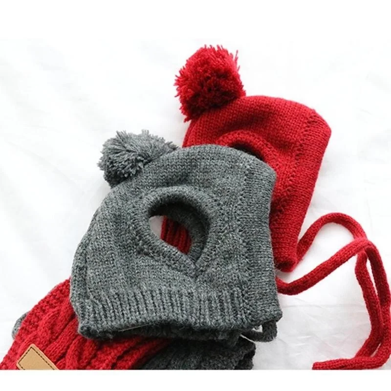 Set Of Warm Woolen Hat And Scarf For Dog In Winter