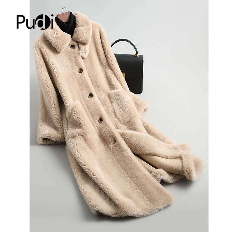 PUDI A18228 Женское зимнее пальто из настоящей шерсти, теплая куртка, пальто для девочек, Женская длинная куртка, пальто